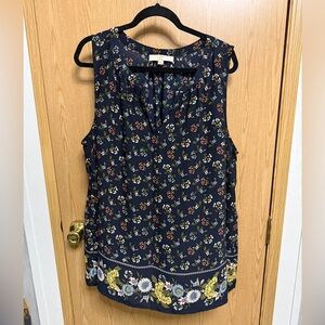 LOFT Navy Floral Sleeveless Blouse